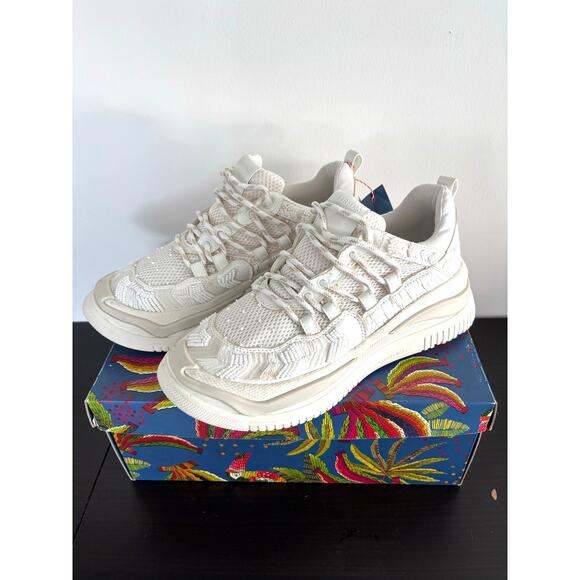 FARM RIO OFF WHITE PLATFORM SNEAKERS BEADED EMBROIDERED SIZE 41 US-11 - Picture 1 of 11